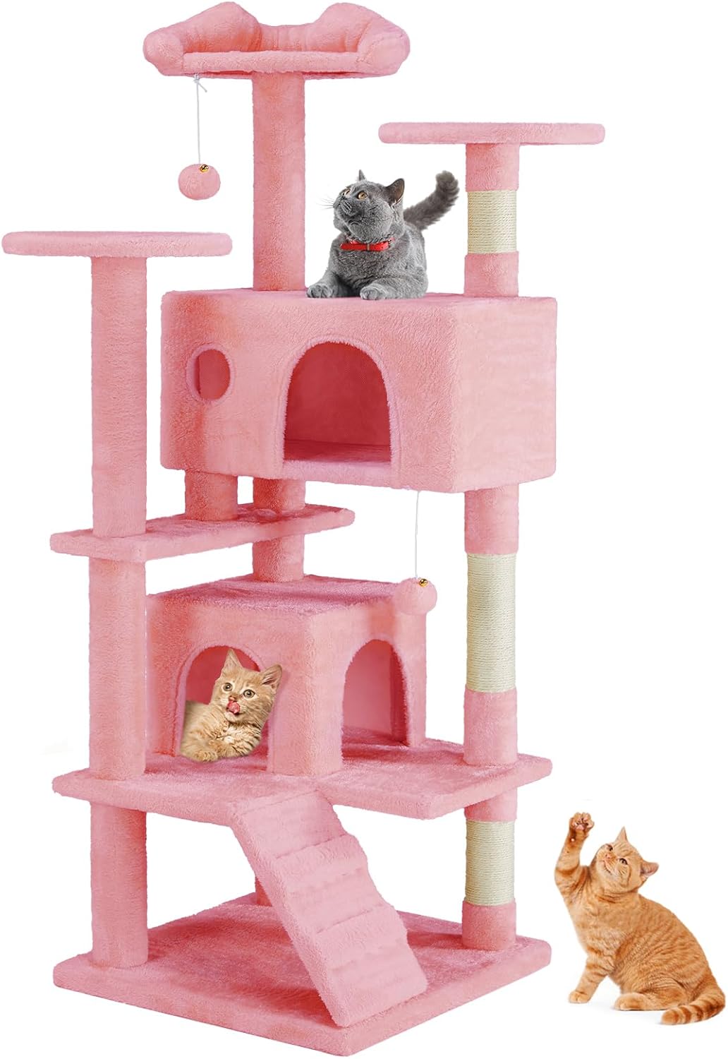 54 Inch Cats Tree Tower, Multi-Level with Scratching Post, Indoor Cat Tree Condo with Climbing Ladder, Plush Toy