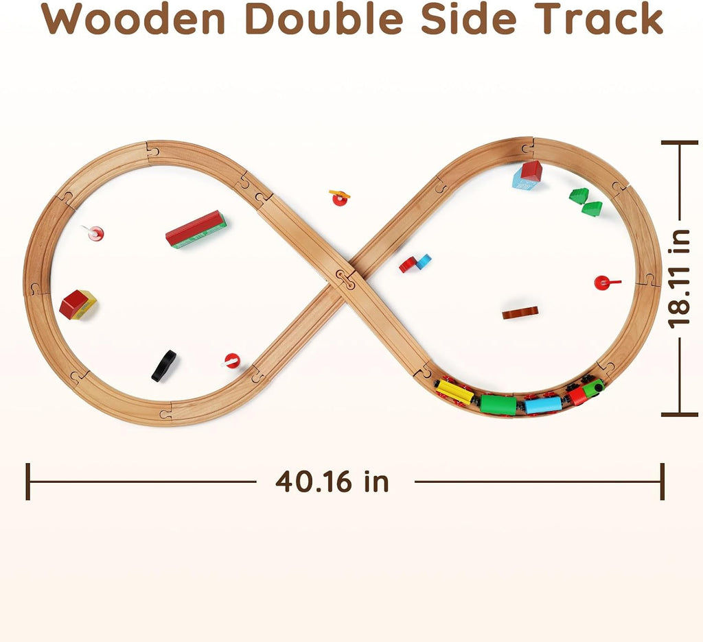 Wooden Train Set for Toddler with Double-Side Train Tracks Fits Brio, Thomas, Melissa and Doug, Kids Wood Toy Train
