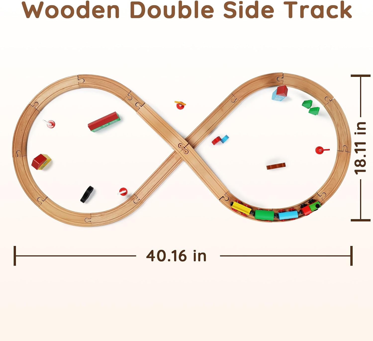 Wooden Train Set for Toddler with Double-Side Train Tracks Fits Brio, Thomas, Melissa and Doug, Kids Wood Toy Train