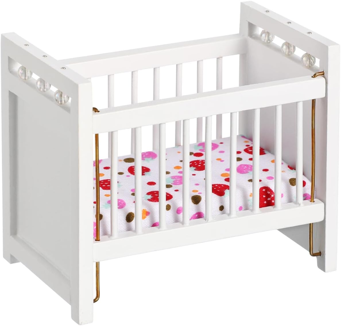 Miniature Dollhouse Crib White Mini Cot: Doll Crib Nursery Furniture with Bedding for Dollhouse Room Decor Pretend