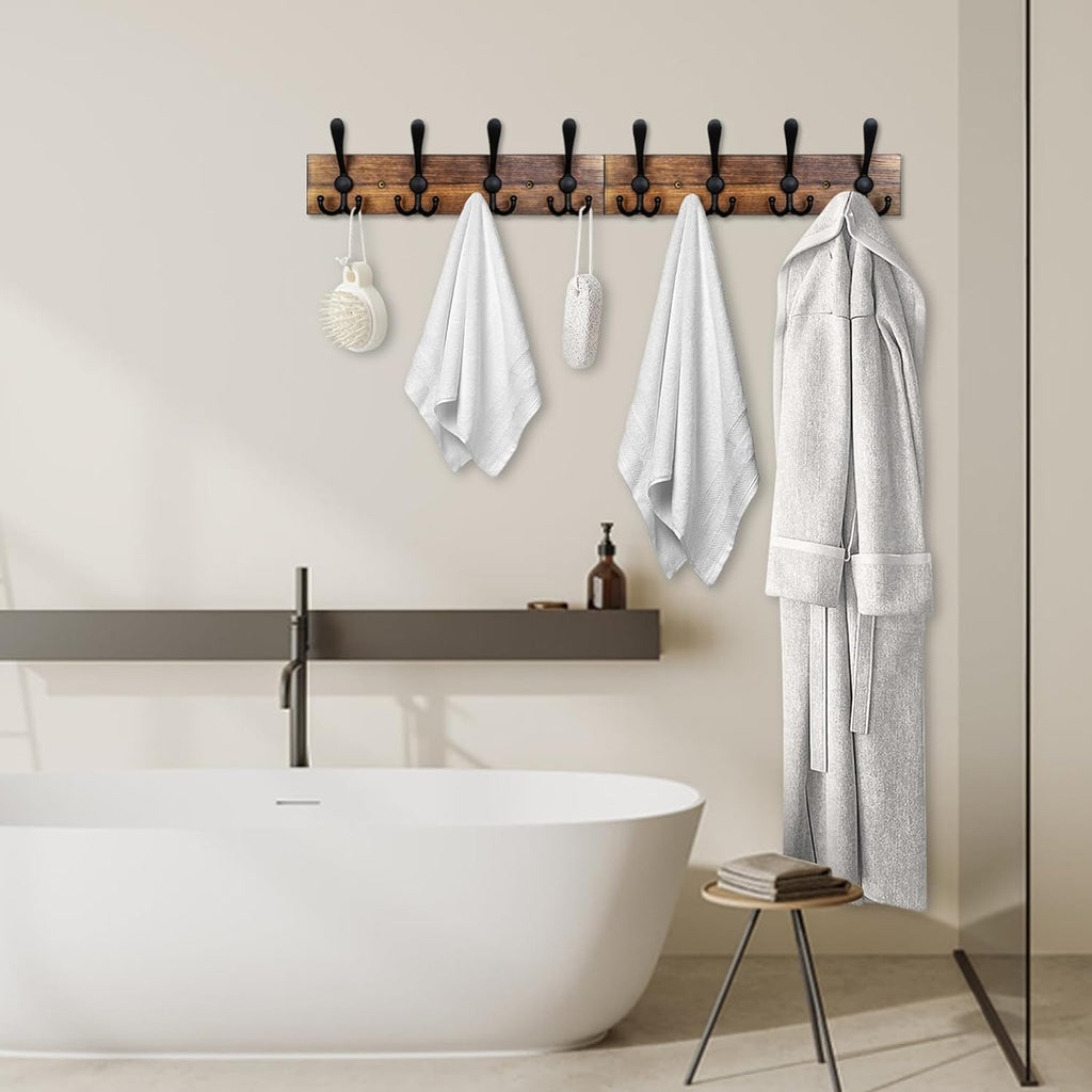 Coat Rack Wall Mount 31.5'' Coat Hanger Wall Mount Burnt Brown Coat Hooks for Wall Rustic Towel Racks for Bathroom