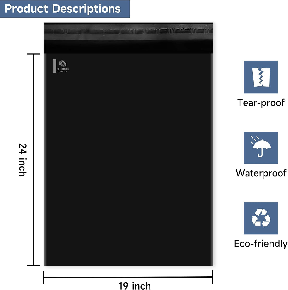 Black Poly Mailers 19x24 in, Large Shipping Bags, 50 Pcs