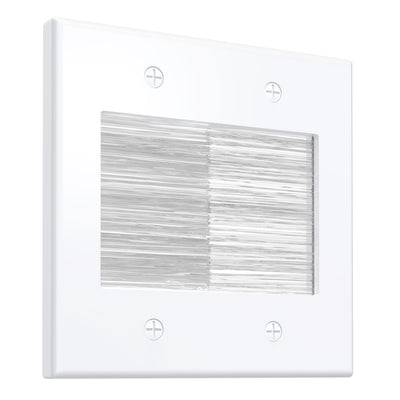 Fosmon 2-Gang Brush Wall Plate Double Gang Cable Management Kit, White
