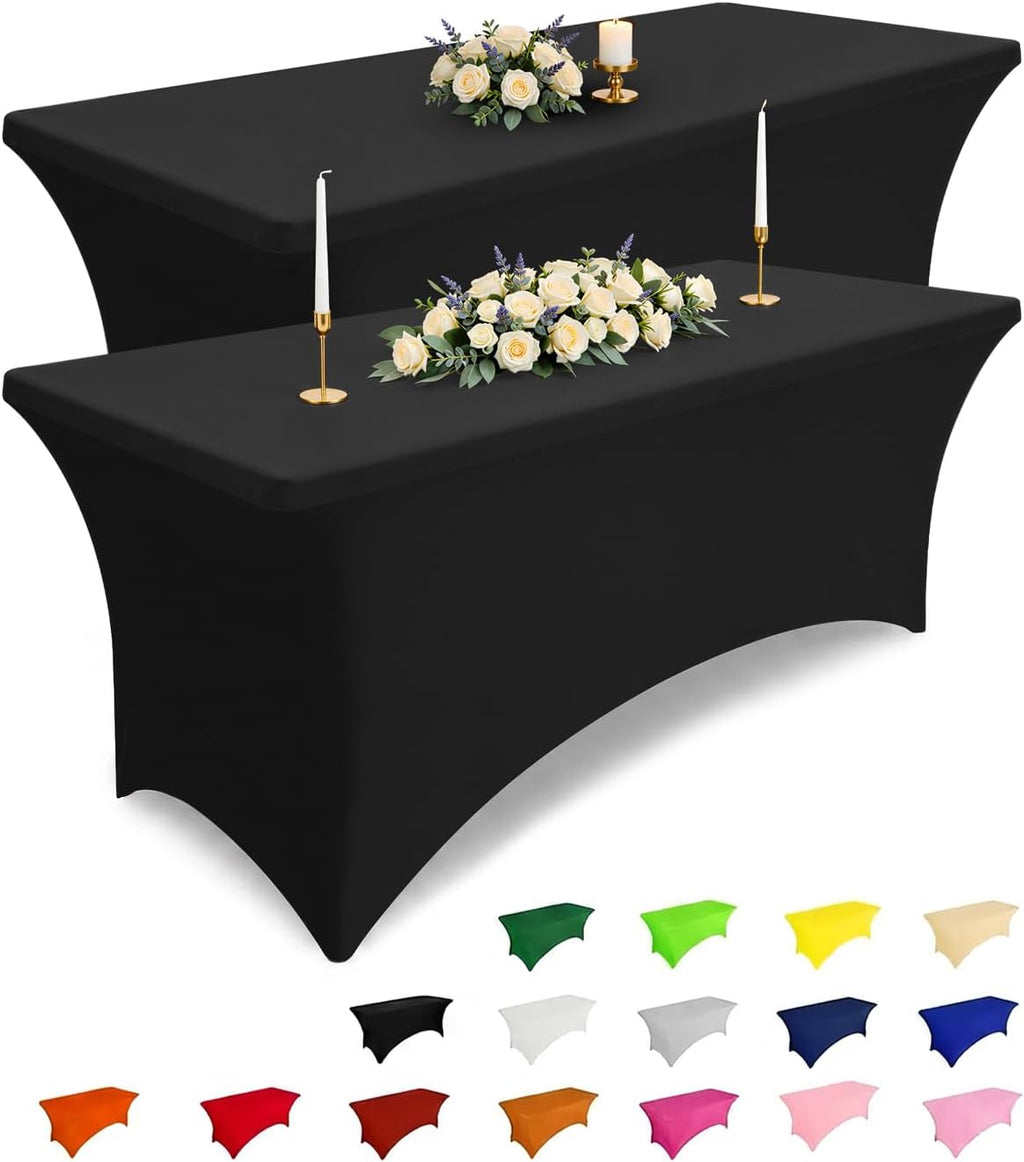 2 Pack Spandex Table Cloth 6FT, Elastic Fitted Black Tablecloth