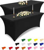 2 Pack Spandex Table Cloth 6FT, Elastic Fitted Black Tablecloth
