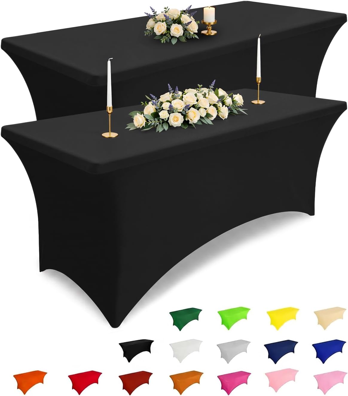 2 Pack Spandex Table Cloth 6FT, Elastic Fitted Black Tablecloth