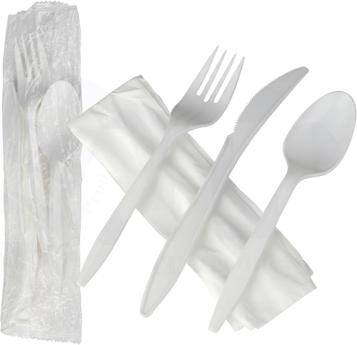 White Individually Wrapped Cutlery Plastic Utensils - Disposable Silverware Set - Pack of 50