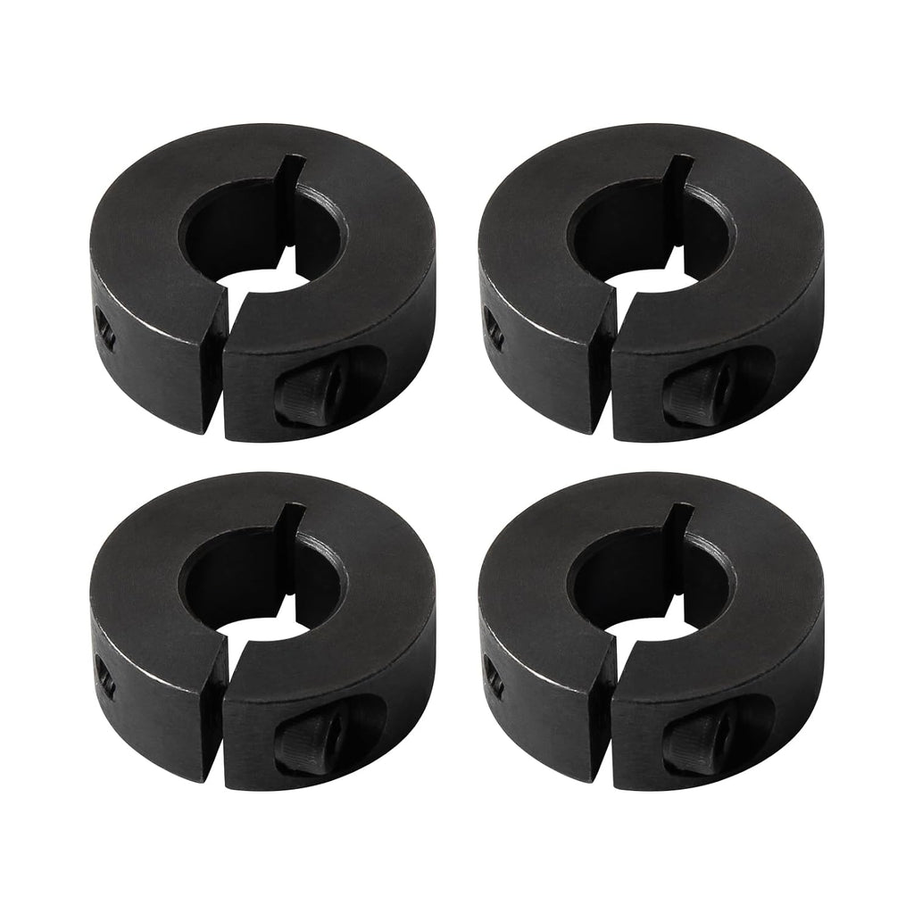 (4-Pack) Shaft Collar 1/2" Bore, 1045 Steel Set Screw Split Clamp-On Collars, 1-1/8" OD, 13/32" Thickness, with M4 Set Screws