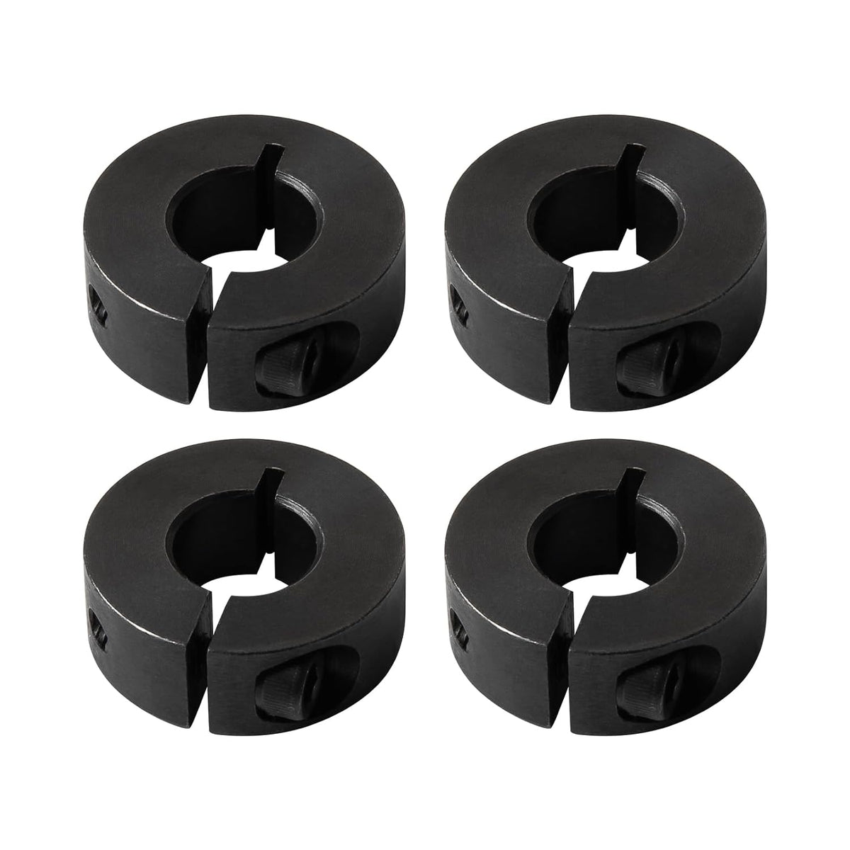 (4-Pack) Shaft Collar 1/2" Bore, 1045 Steel Set Screw Split Clamp-On Collars, 1-1/8" OD, 13/32" Thickness, with M4 Set Screws