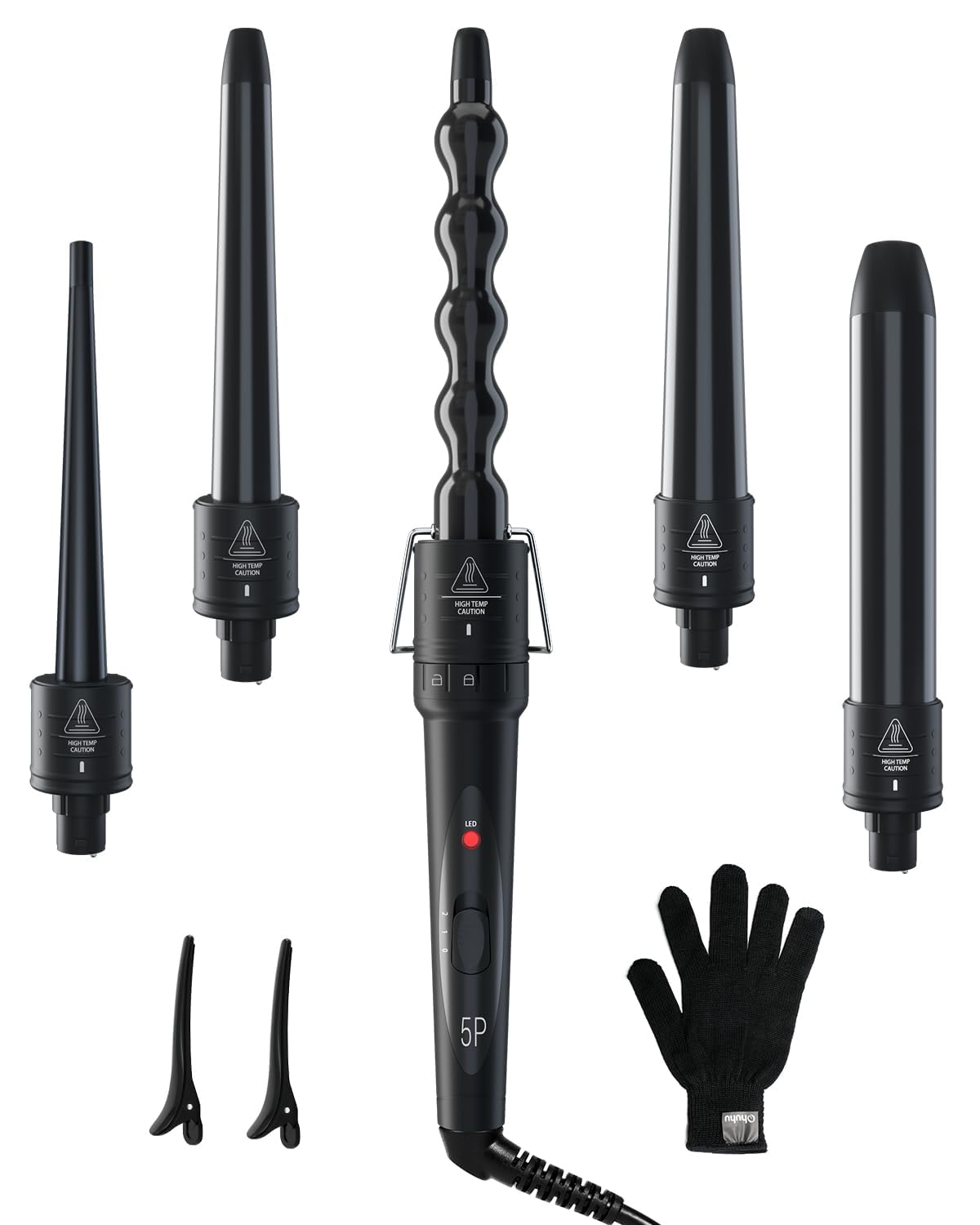 5 in 1 Curling Wand Set, 0.35"-1.25" Interchangeable Ceramic Barrels