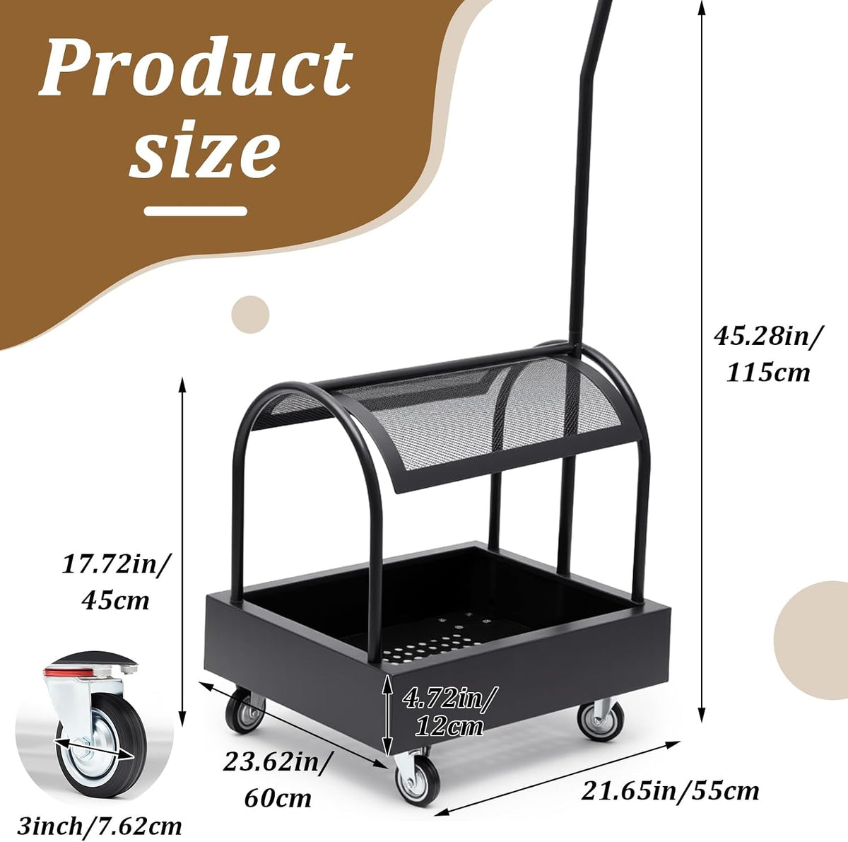 Metal Rolling Saddle Rack Cart with Basket Storage, 360° Wheels