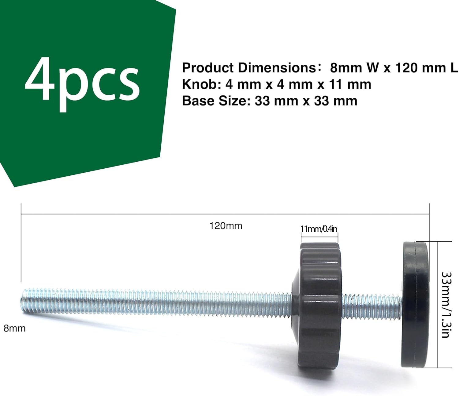 4 Pack 8MM Baby Gate Threaded Spindle Rod, Replacement Hardware Parts Kit for Pet & Dog Pressure Mounted Safety Gates