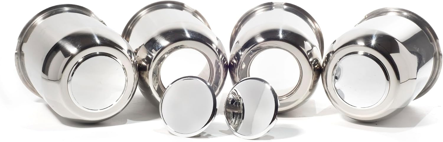 4-Pack Trailer Push Through Center Caps and Trailer Wheel Lug Sets - 3.74in Wheel Center Caps Chrome Wheel Cover