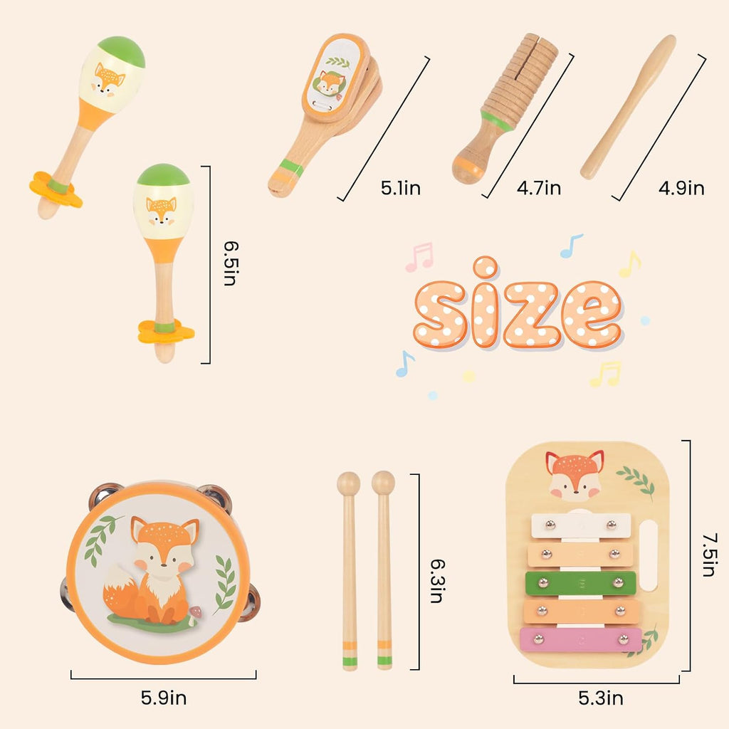 Wooden Musical Instruments Set for Toddlers 1-3, Montessori Toys | Natural Wood Percussion Instruments Xylophone Gift