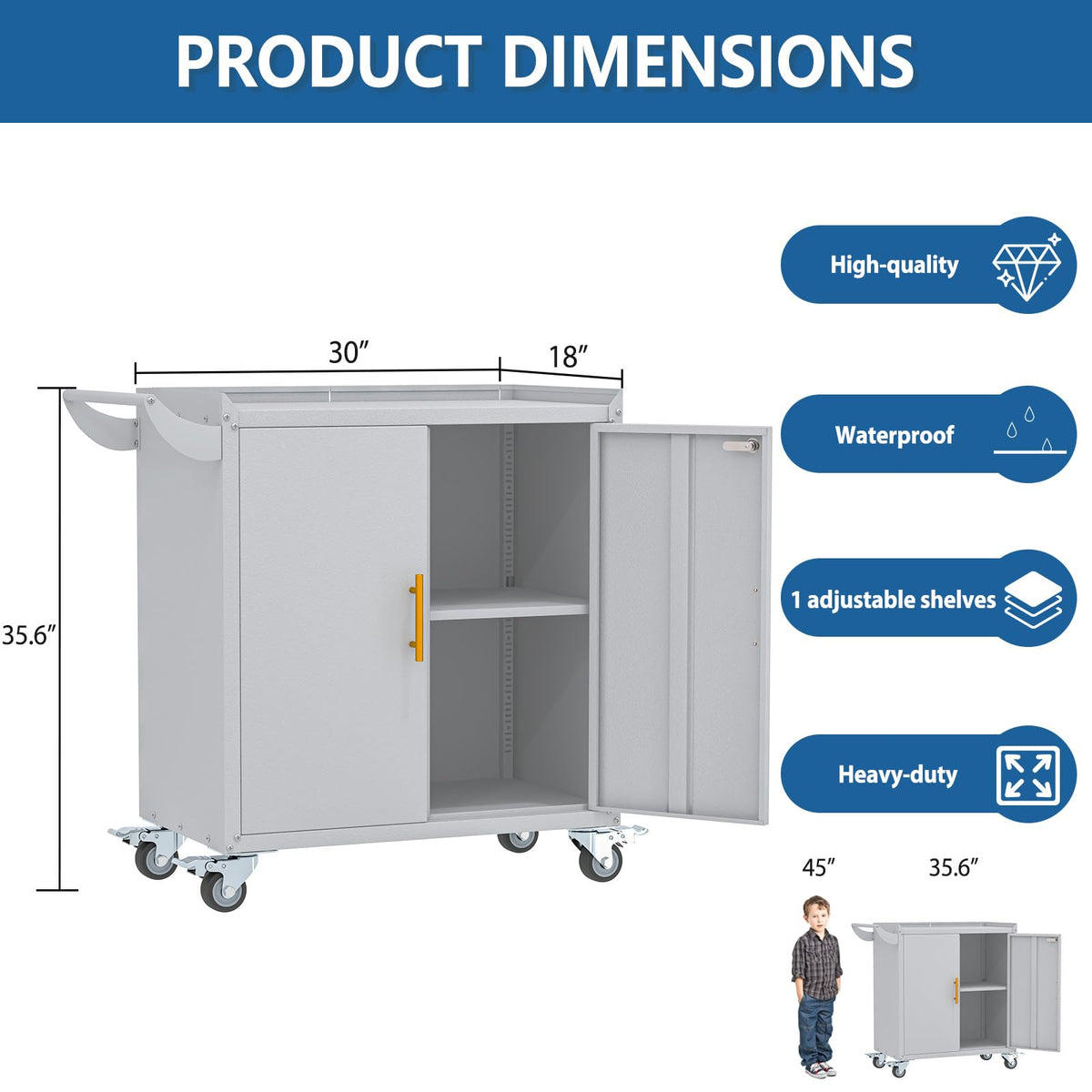 Metal Small Garage Storage Cabinet with Wheels and Locker