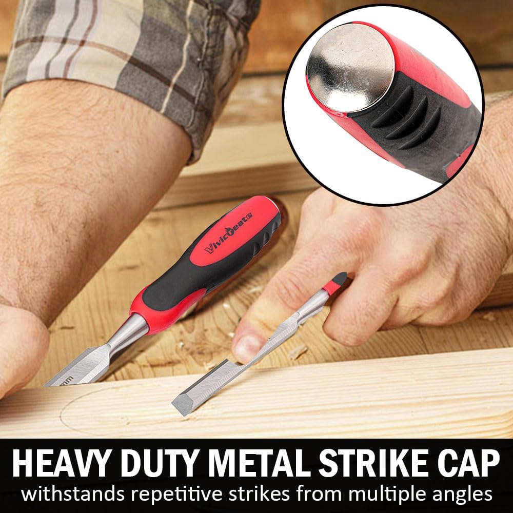 4 Piece Wood Chisel Set for Woodworking CR-V Steel Beveled Edge Wood Chisels with Strike Caps Protective Blade Covers