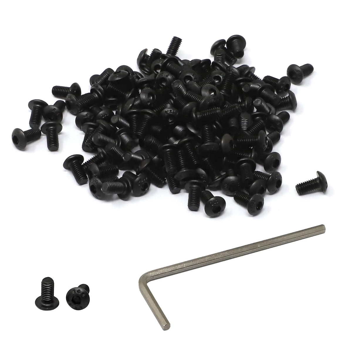 iexcell 100 Pcs M3 x 6mm Thread Pitch 0.5 mm Alloy Steel 12.9 Grade Hex Socket Button Head Cap Screws Bolts Kit, Black Oxide Finish