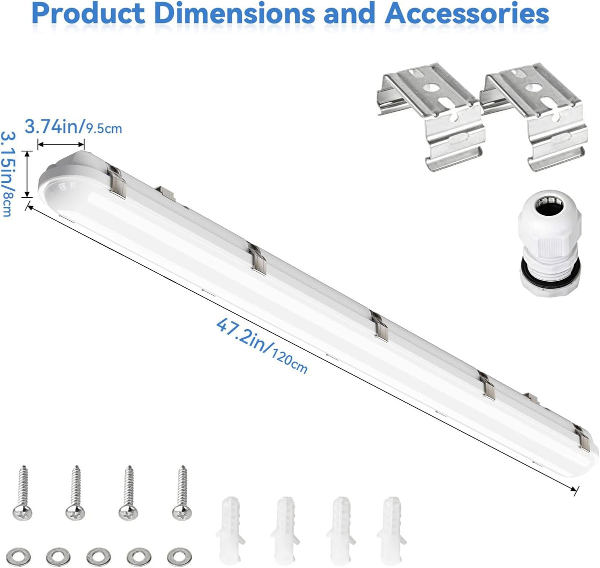 4FT LED Vapor Tight Lights, 60/50/40W 3/4/5000K Adjustable, 2Pack