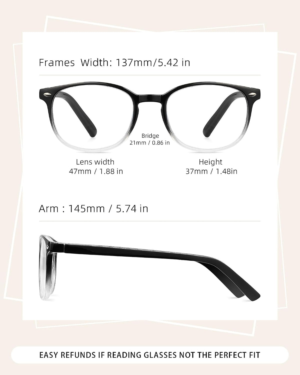 5 Pack Reading Glasses For Women, Blue Light Blocking Computer Reader Spring Hinge Eyeglasses