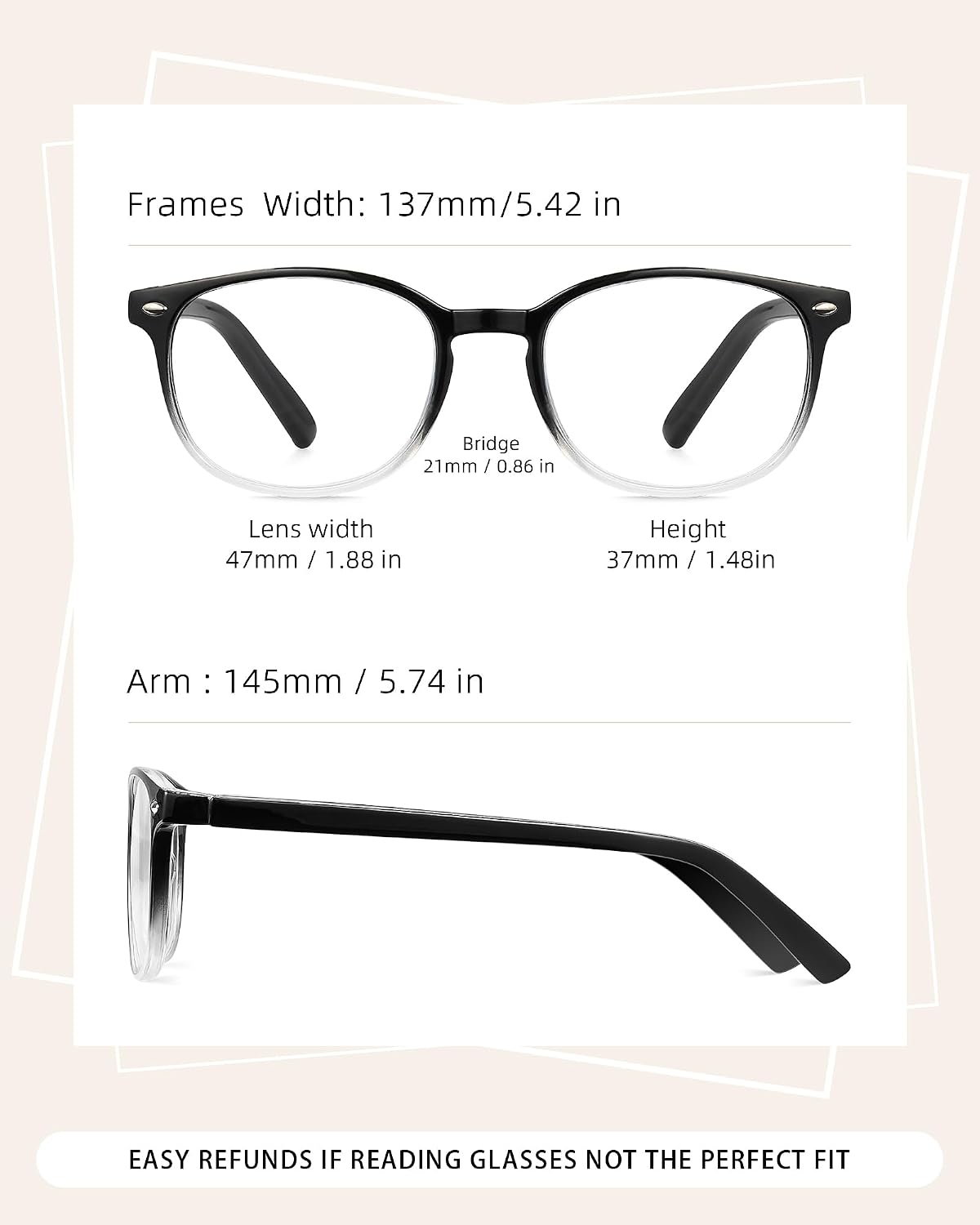5 Pack Reading Glasses For Women, Blue Light Blocking Computer Reader Spring Hinge Eyeglasses