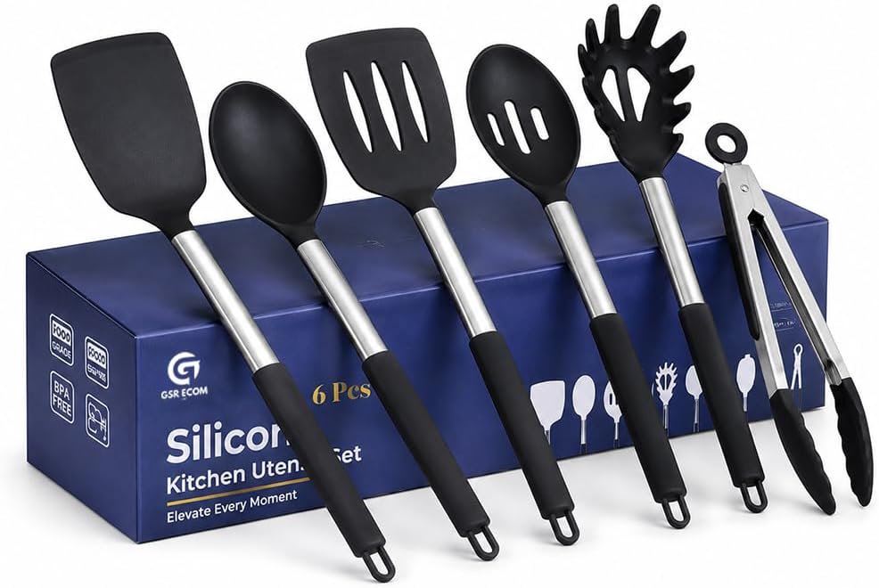 Silicone Cooking Utensils Set 6 PCS, Heat Resistant Non Stick Spatula Spoon Turner Kitchen Tools – BPA Free Non-Toxic