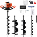 52CC Gas Powered Post Hole Digger, 2.3HP 2-Stroke Earth Auger with 3 Auger Bits (4", 6", 8") and Extension Rod