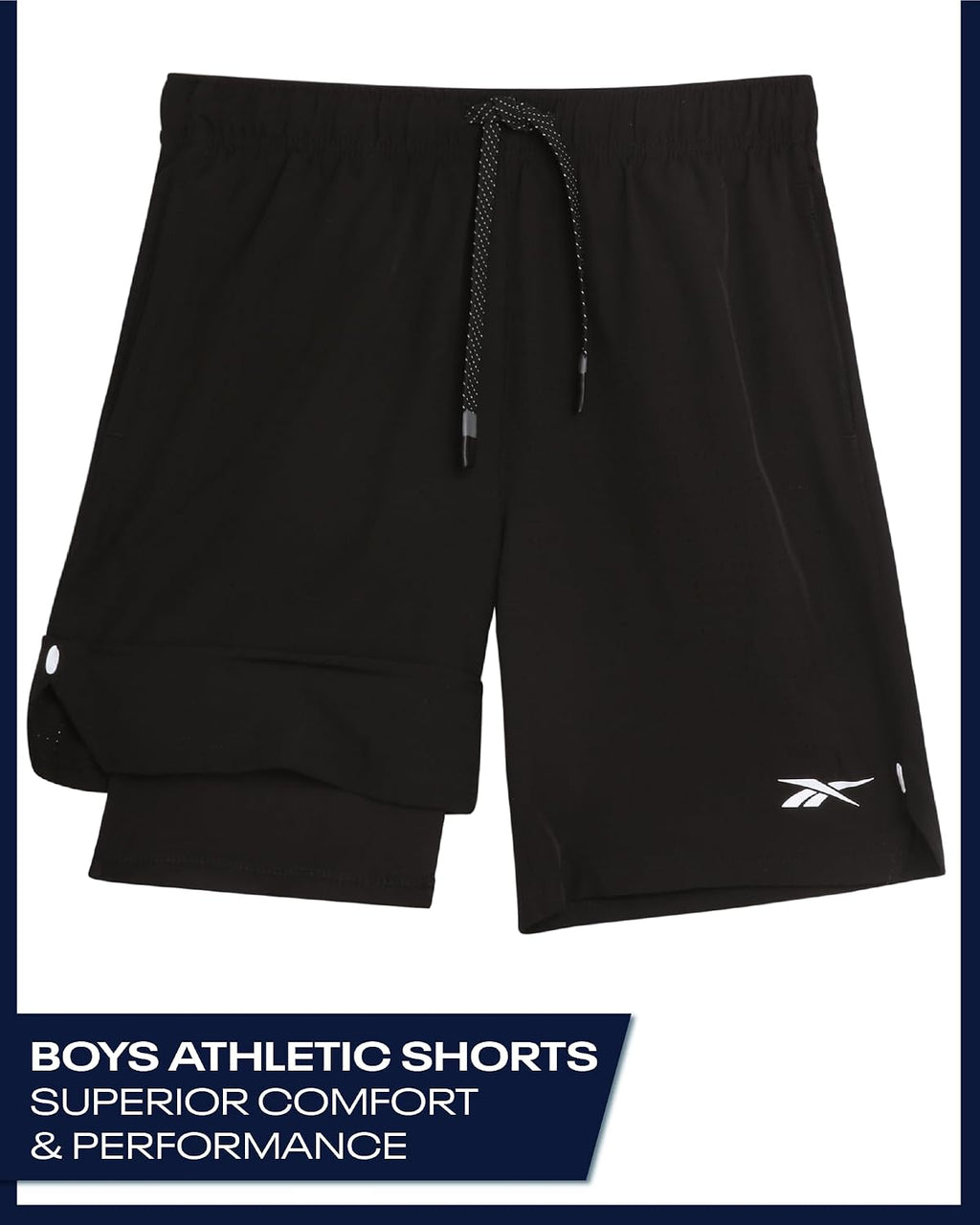Boys Althletic Basketball Shorts with Compression Liner 1 or 2 Pack | Performance Gym Shorts for Boys - Ventilated