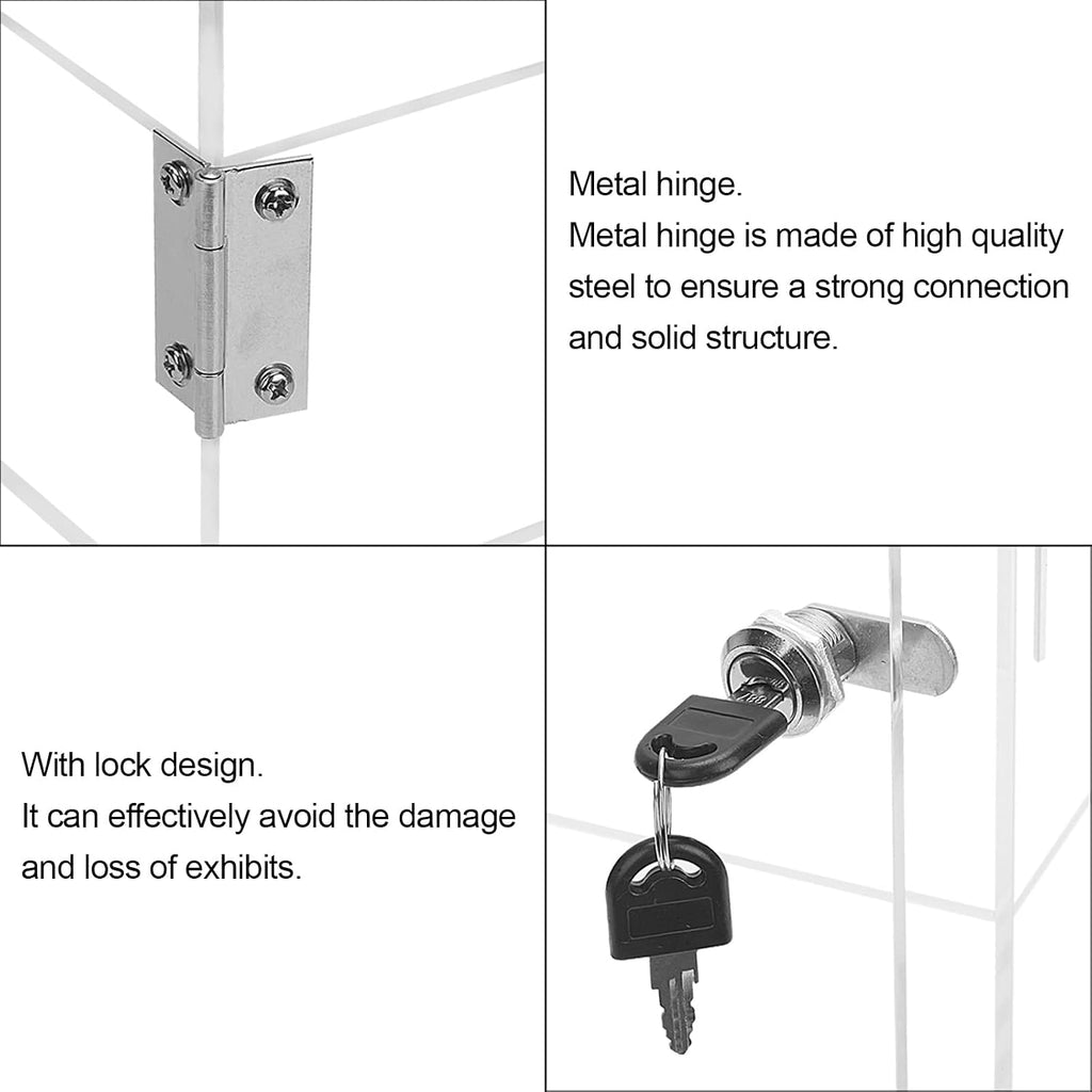 3 Shelf Acrylic Display Case with Lock Key, Clear Locking Display Case Showcase Cabinet with Fixed Shelves - Safe