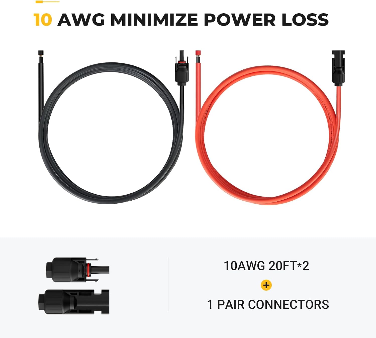 20 Feet 10AWG Solar Extension Cable with Female and Male Connector | with Extra Pair of Connectors Solar Panel