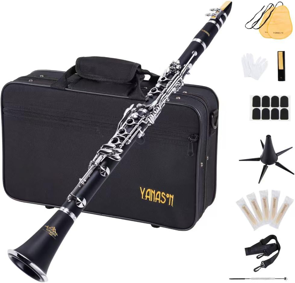 YANASON Bb clarinet for beginners, Bb nickel-plated 17-keys clarinet, suitable for students, professionals, school