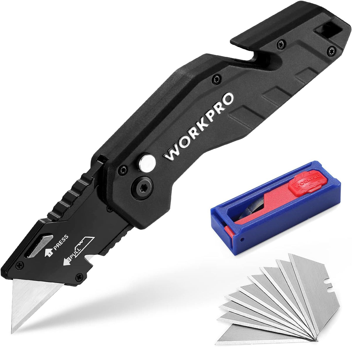 Folding Utility Knife with 10 Blades, Black