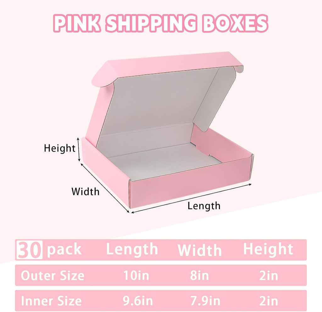 10x8x2 Pink Shipping Boxes 30 Pack, Mailing Boxes for Small Business, Corrugated Cardboard Literature Mailers
