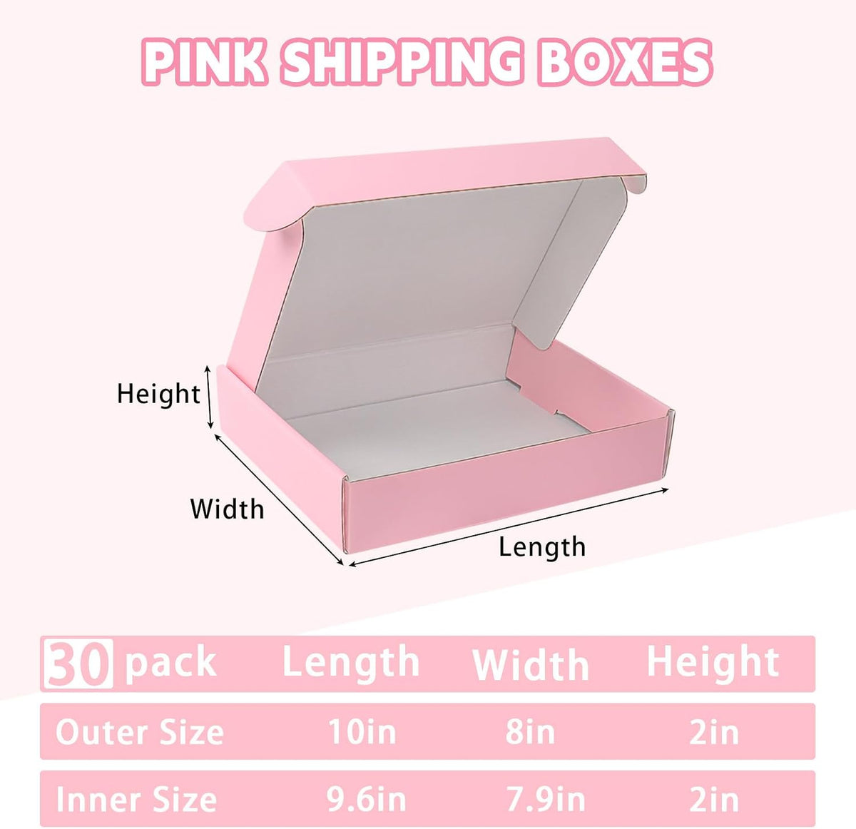 10x8x2 Pink Shipping Boxes 30 Pack, Mailing Boxes for Small Business, Corrugated Cardboard Literature Mailers