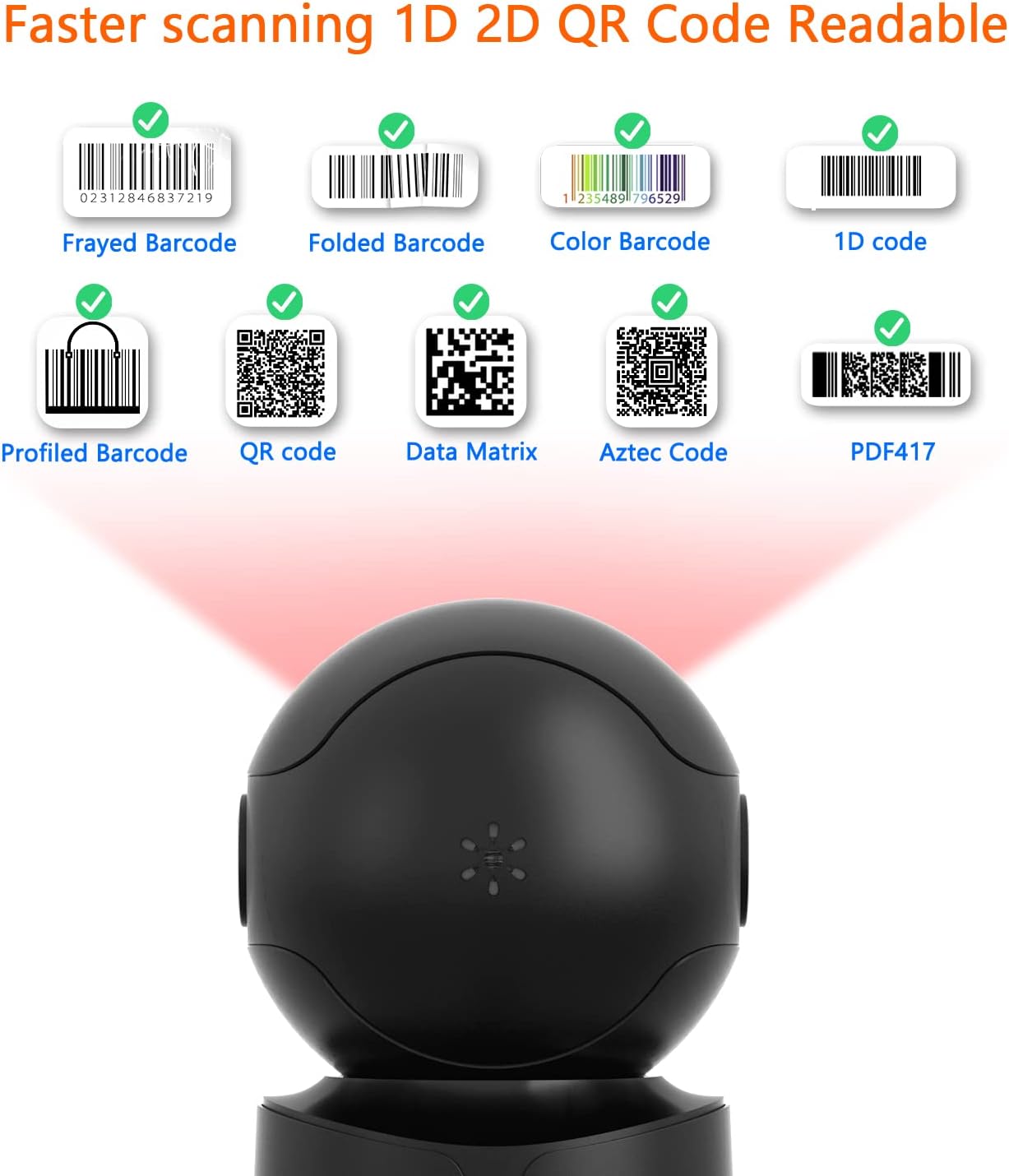 Desktop Barcode Scanner, USB QR Code Reader | Hands-free omnidirectional scanning for 1D, 2D and QR codes in