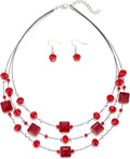 Layered Silver Beaded Necklace for Women Square Crystal Beads Statement Collar Necklace and Earrings Fashion Costumes