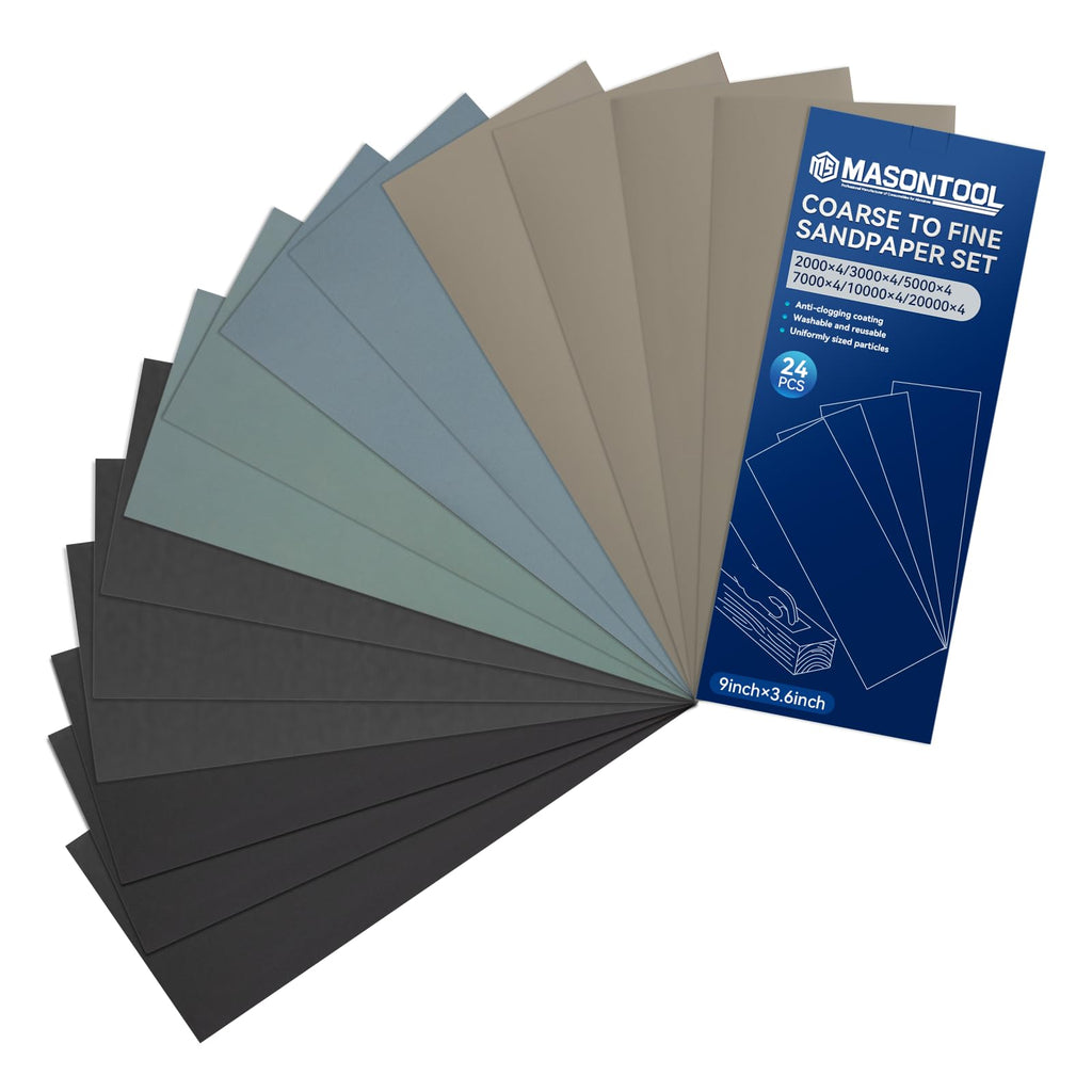 MASONTOOL 24 PCS Ultra Fine Sandpaper 2000 3000 5000 7000 10000 20000 Grit