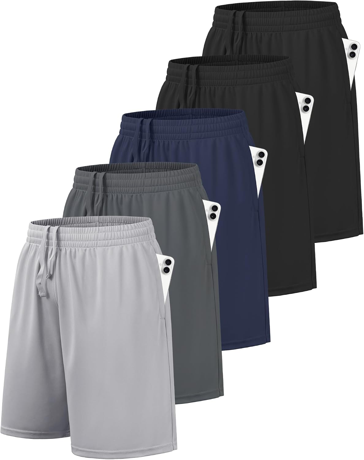 5 Pack Boys Basketball Athletic Shorts Quick Dry with Pockets | Moisture Wicking, Active Performance Shorts for Teen
