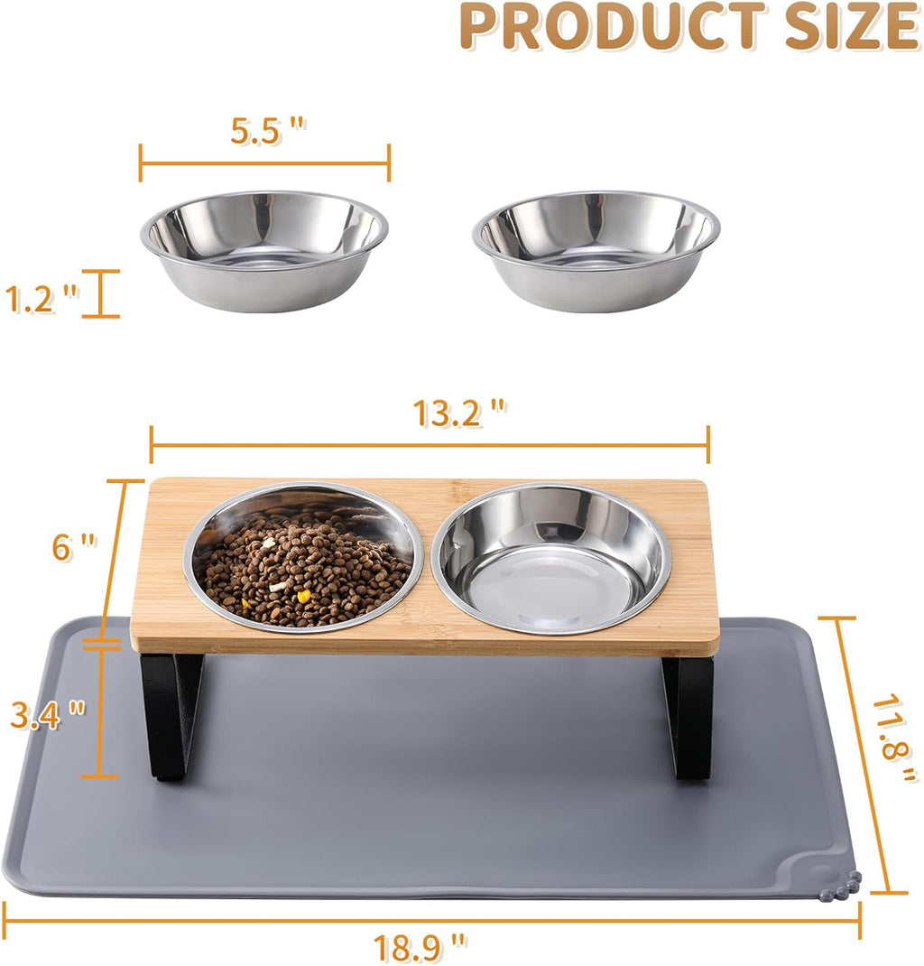 Upgraded Elevated Cat Bowls with Food Mat,15°Tilted Stand Anti Vomiting Raised Cat Dishes for Food and Water,2