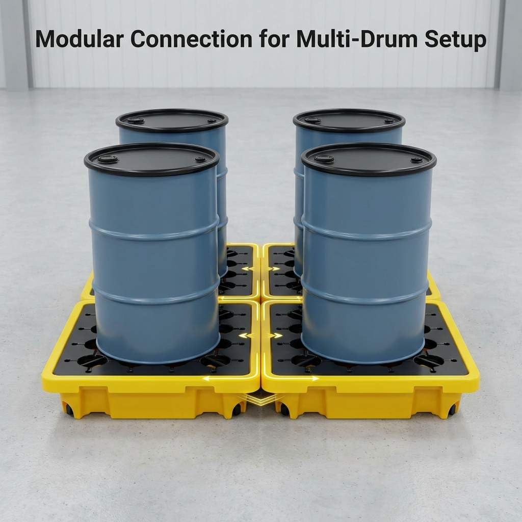 Single Drum Spill Containment Pallet – 26x26in Static Spill Platform for Workshop, Lab & Storage