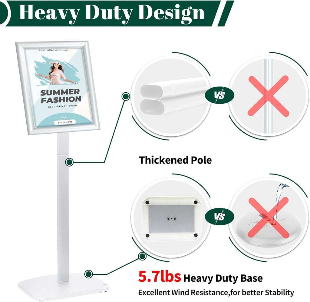 Heavy Duty Pedestal Sign Holder, 8.5 x 11" Floor Standing Sign Holder | Adjustable Vertical & Horizontal Sign Stand