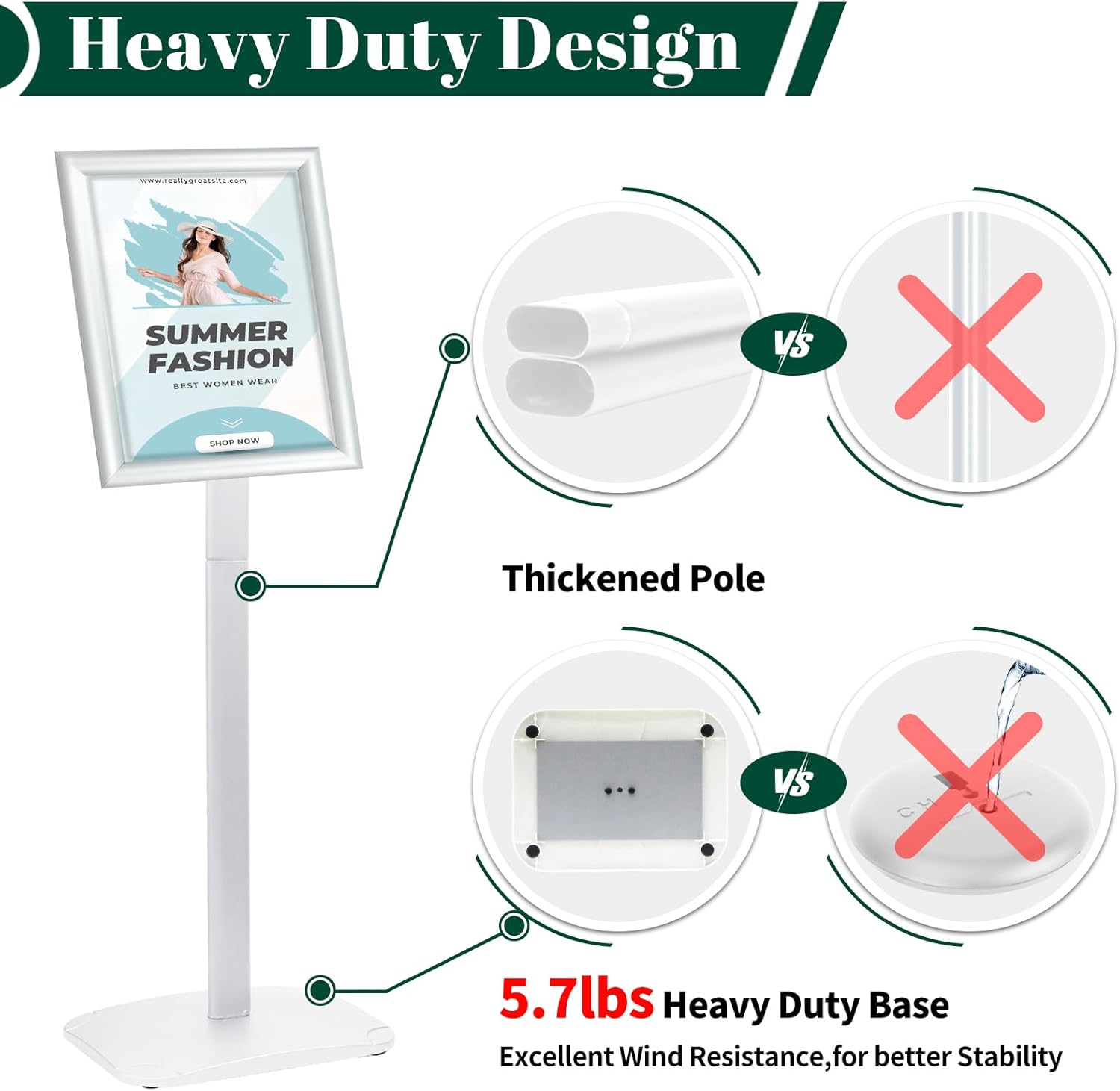 Heavy Duty Pedestal Sign Holder, 8.5 x 11" Floor Standing Sign Holder | Adjustable Vertical & Horizontal Sign Stand