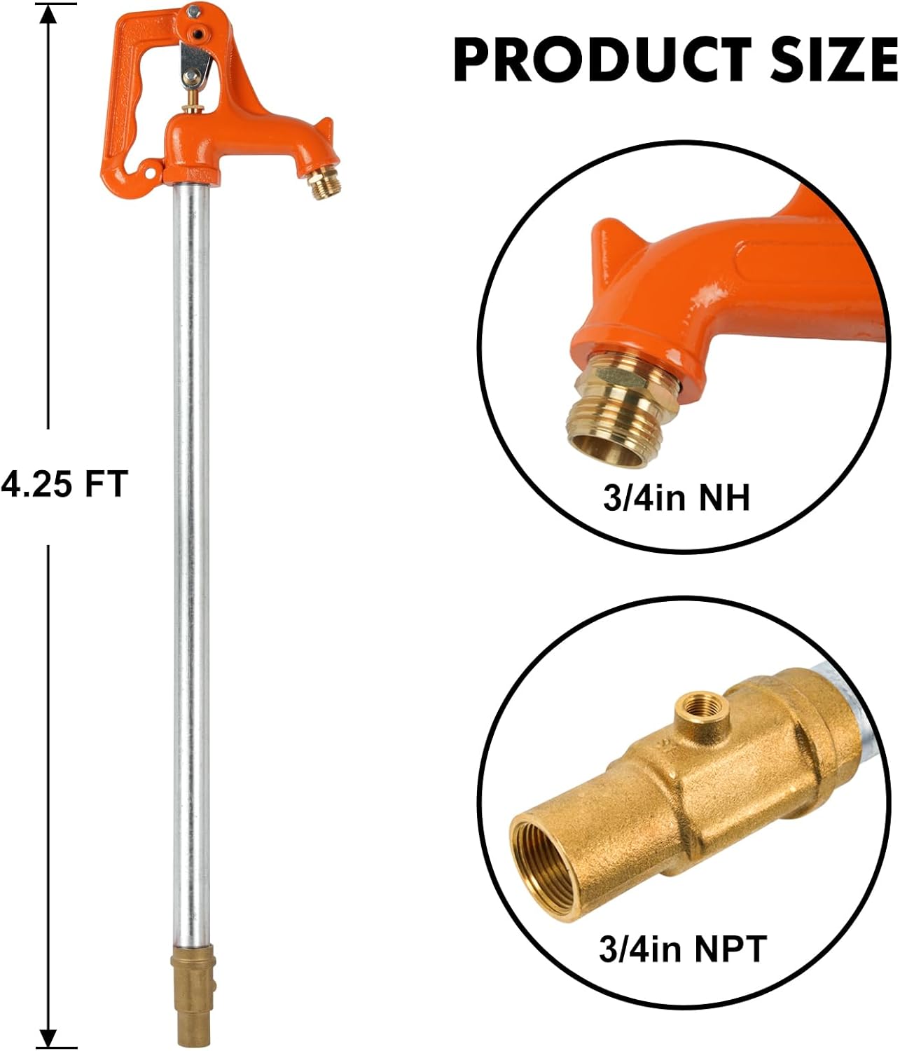 Frost Proof Yard Hydrant - Freeze-Free Outdoor Faucet for Garden, Farm & Irrigation, 3/4" Pipe Connection, 4.25ft