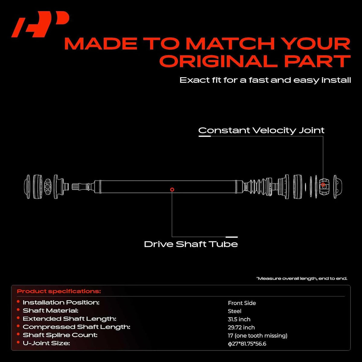 A-Premium Front Drive Shaft Assembly Compatible with Chevrolet, GMC