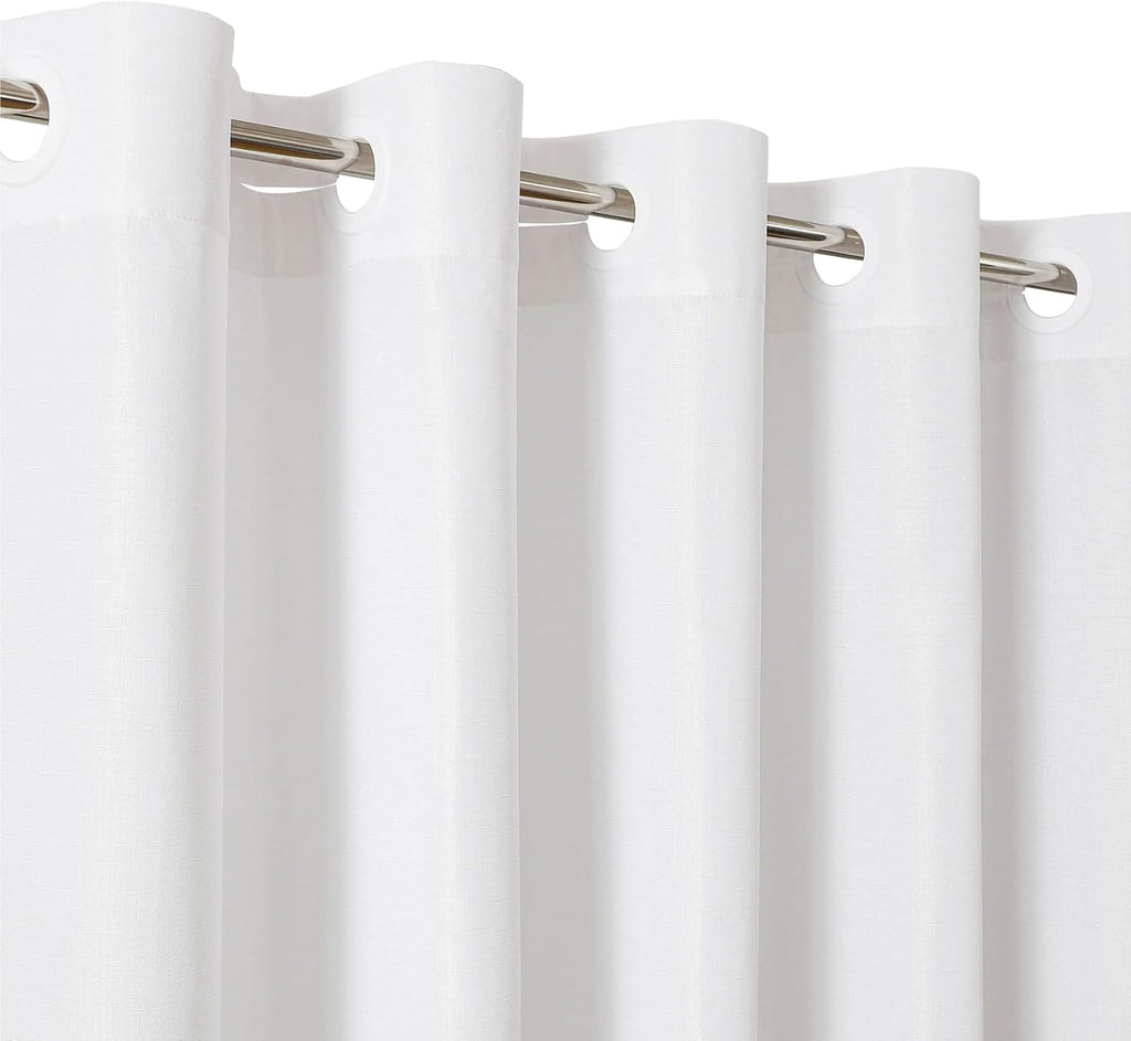 No Hook Shower Curtain, Waterproof Slub Fabric, White 71x74 in | no separate liner, split grommets, waterproof
