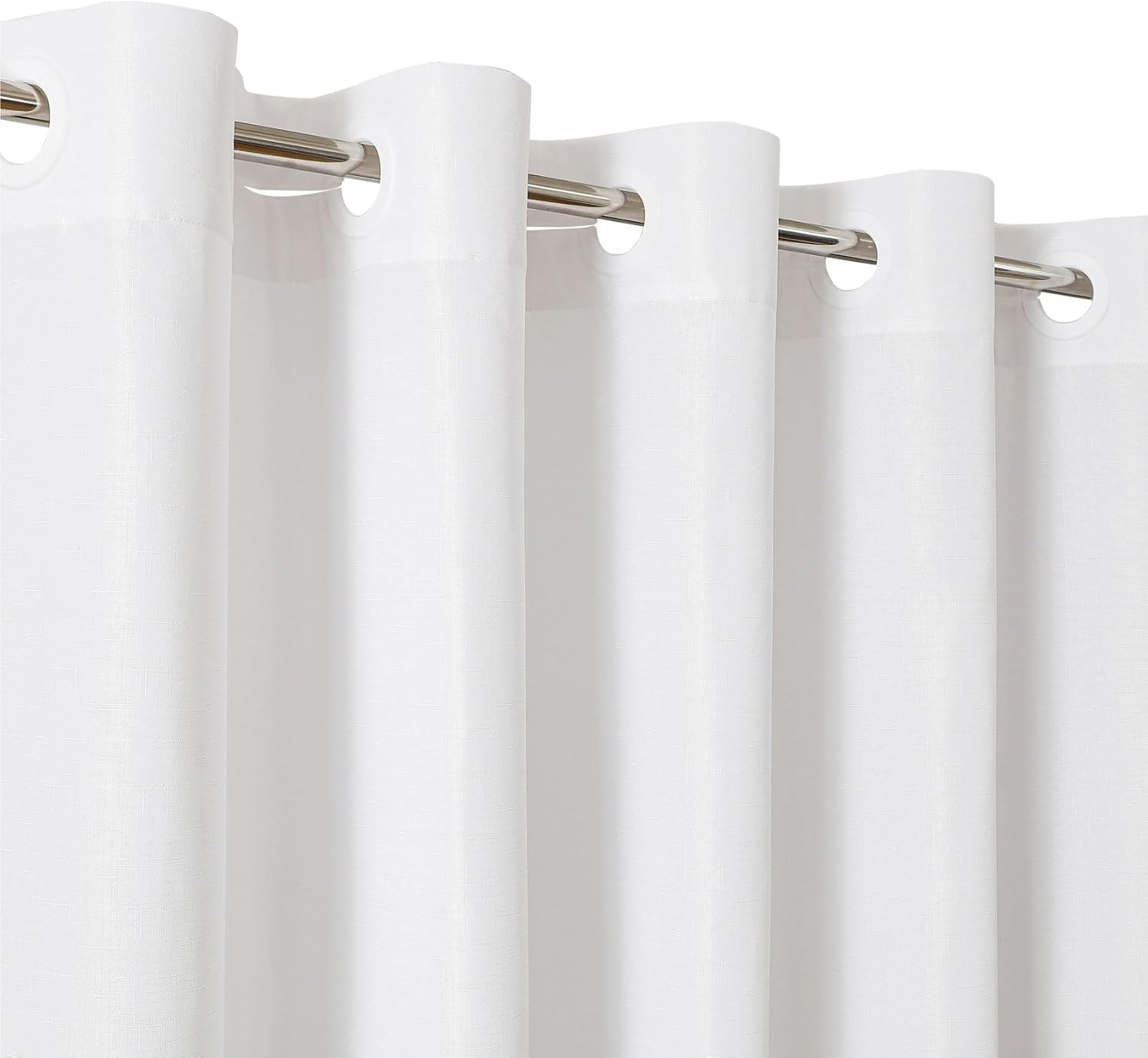 No Hook Shower Curtain, Waterproof Slub Fabric, White 71x74 in | no separate liner, split grommets, waterproof