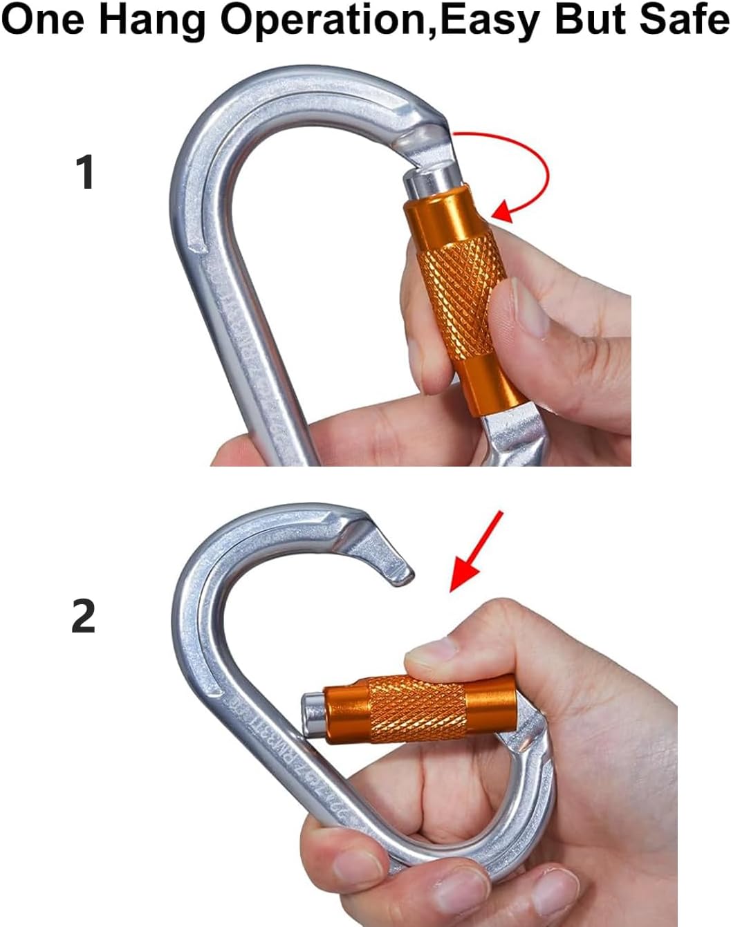 Auto Locking Rock Climbing Carabiner Clips, Heavy Duty Asymmetrical Carabiner Connector Used for Rappelling Rescue