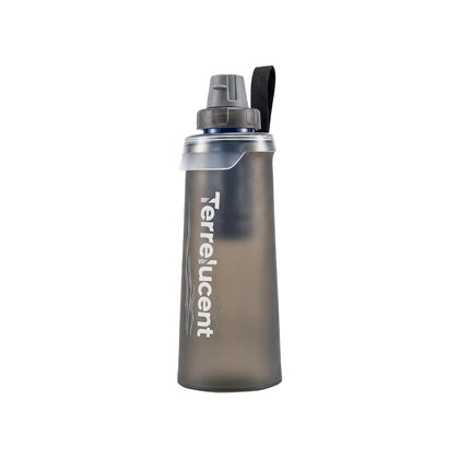 Collapsible Water Filter Bottle with Carabiner, 750ml | Gray, 0.1 μm Hollow Fiber Membrane & Activated Carbon