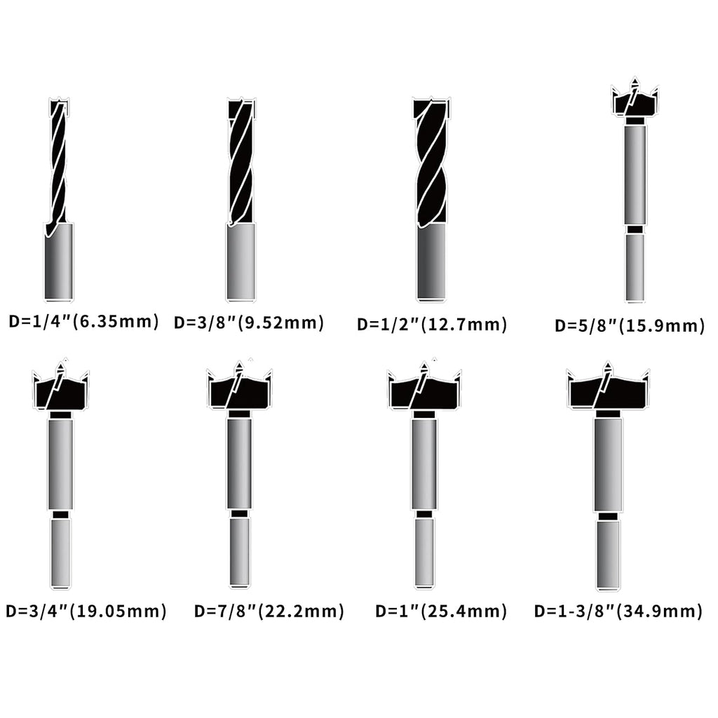 Forstner Bit Set, Wood Drilling, w/Carbide Tipped 8 Piece Set by KOWOOD