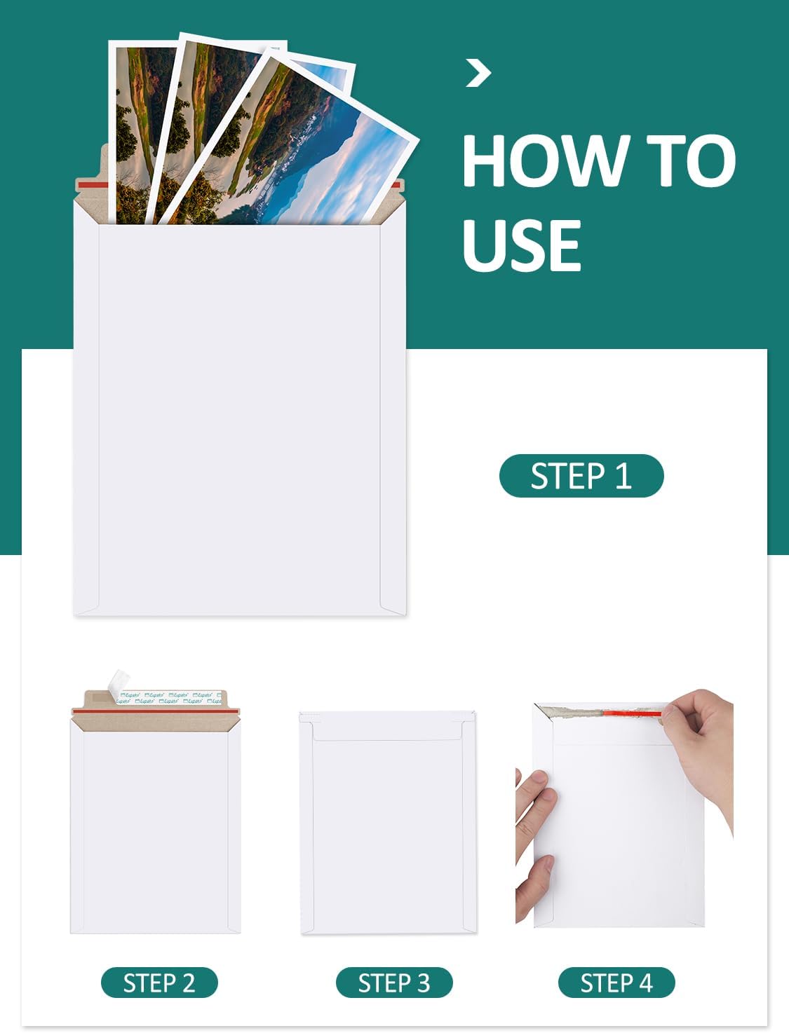 9x11.5" 25 Pack Photo Document Mailer White Stay Flat Self-Seal Cardboard Envelopes for CDs, Pictures, Documents
