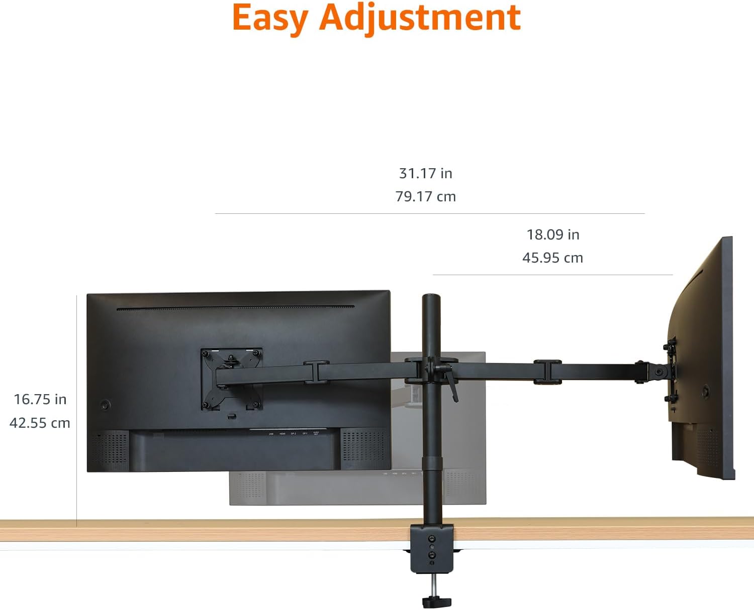 Adjustable Dual Monitor Desk Mount, Supports up to 32 inch Monitors and 22 lbs per Arm, Adjustable Tension, VESA